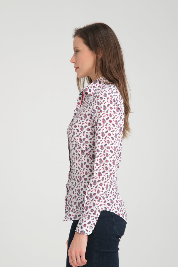 Beatrice Sport Poplin Stretch Women Shirt White Blue