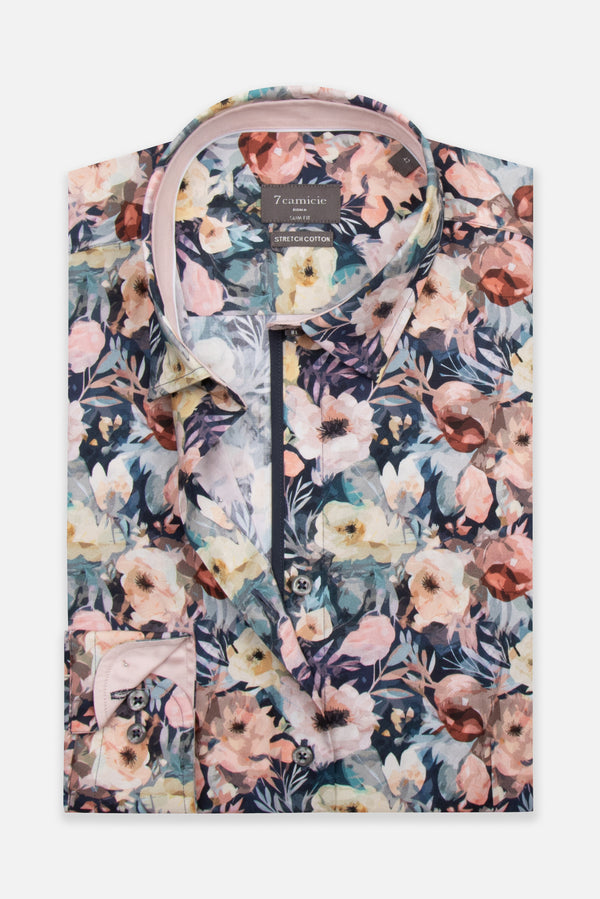 Camisa Mujer Beatrice Sport Popelin Stretch Azul Rosa