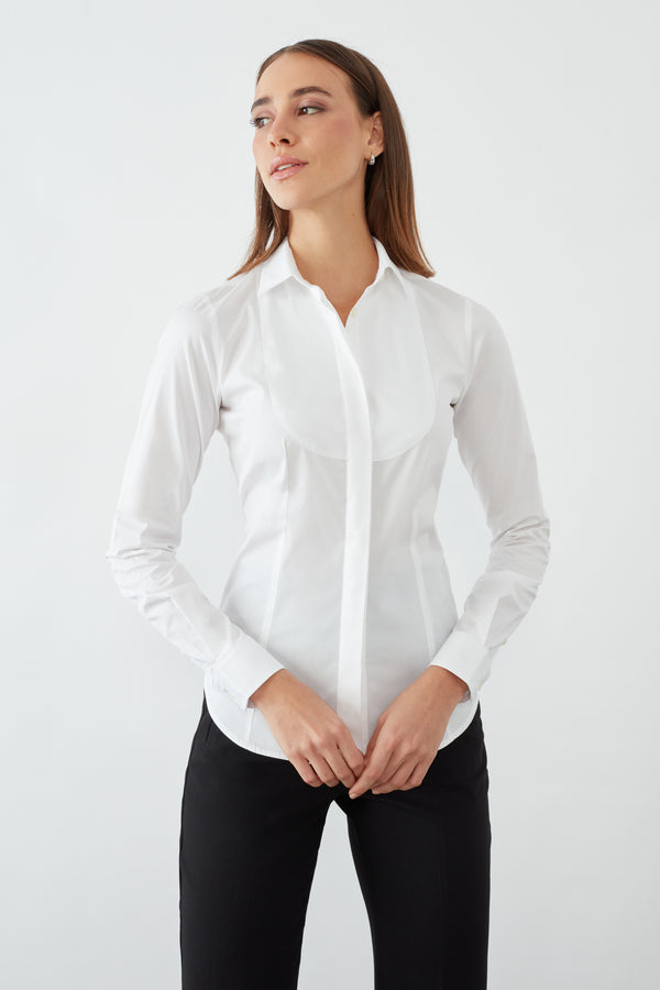 Camicia Donna Tuxedo Popelin Stretch Bianco