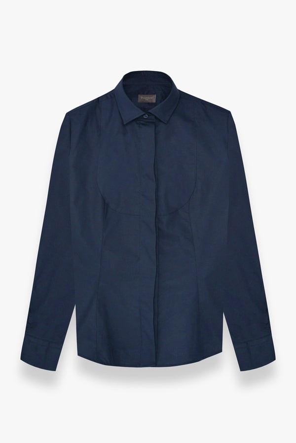 Chemise Femme Tuxedo Popelin Stretch Bleu