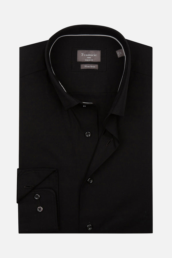 Camicia Uomo Cesare Essential Popelin Nero No Stiro
