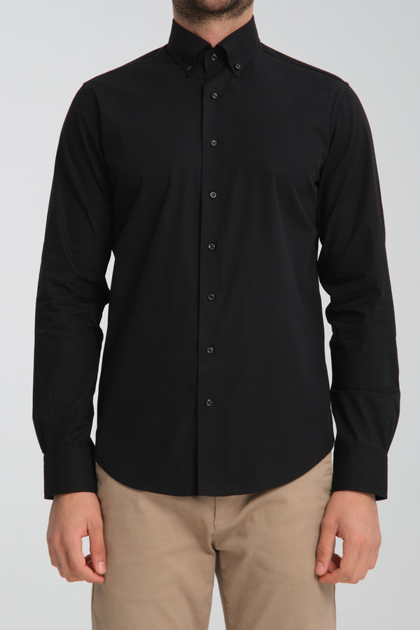 Camicia Uomo Cesare Essential Popelin Nero No Stiro