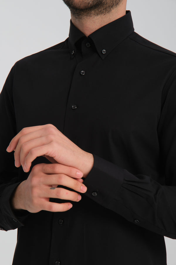 Camicia Uomo Cesare Essential Popelin Nero No Stiro