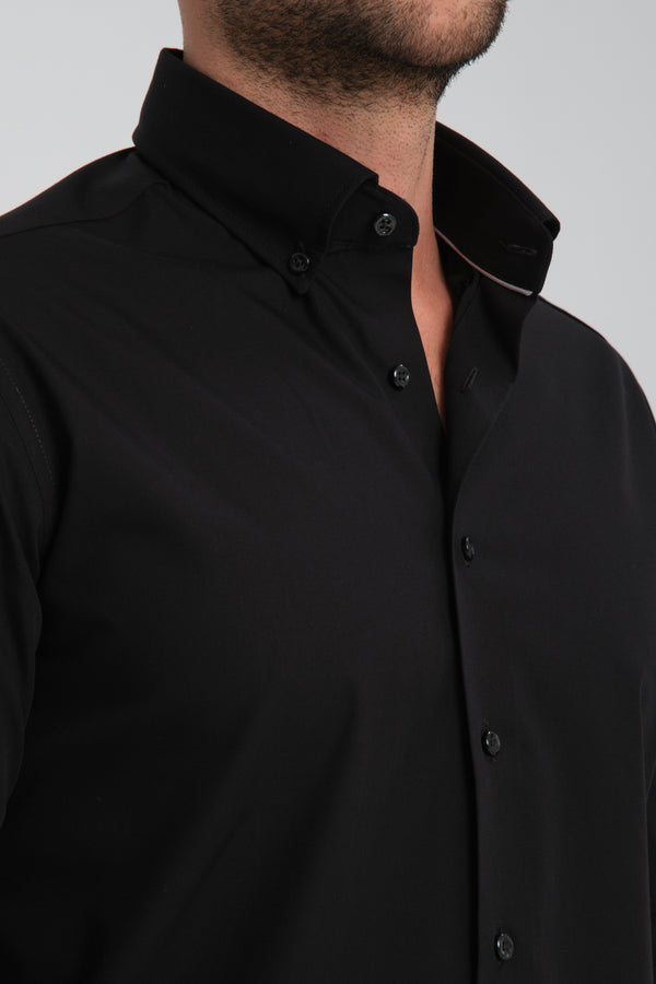 Camicia Uomo Cesare Essential Popelin Nero No Stiro