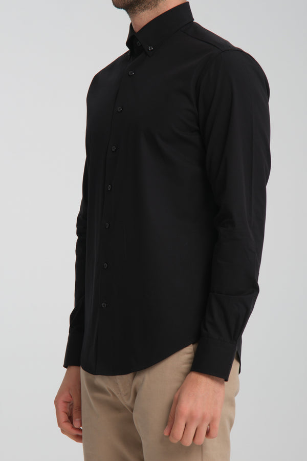 Camicia Uomo Cesare Essential Popelin Nero No Stiro