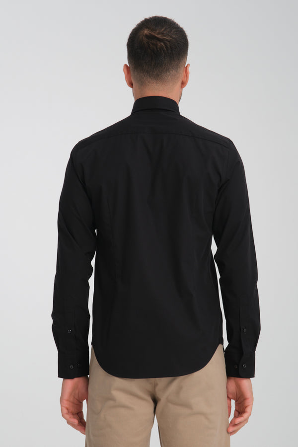 Camicia Uomo Cesare Essential Popelin Nero No Stiro