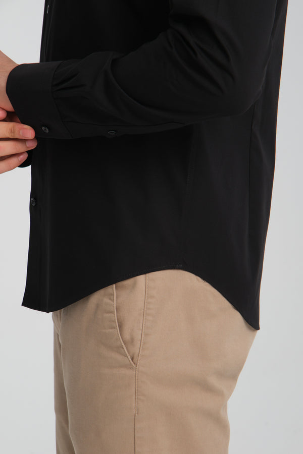 Camicia Uomo Cesare Essential Popelin Nero No Stiro