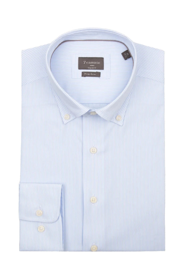 Camicia Uomo Cesare Essential Popelin Celeste Bianco No Stiro