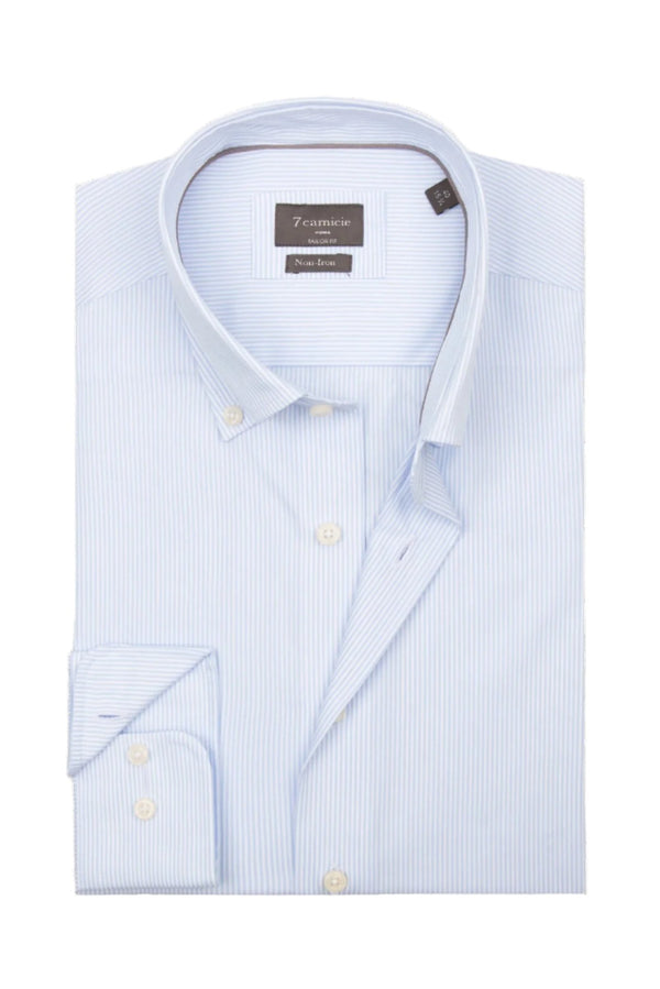 Camicia Uomo Cesare Essential Popelin Celeste Bianco No Stiro