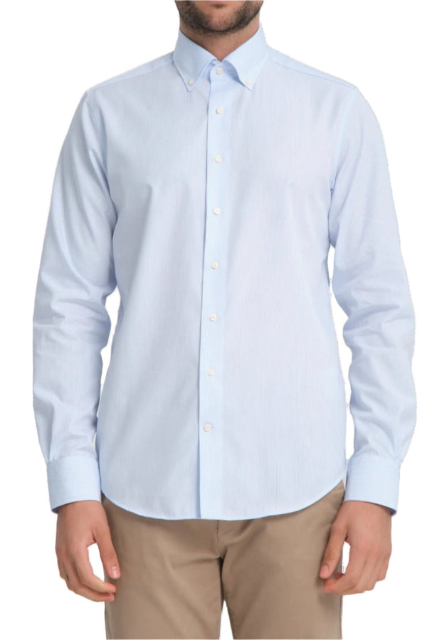 Camicia Uomo Cesare Essential Popelin Celeste Bianco No Stiro