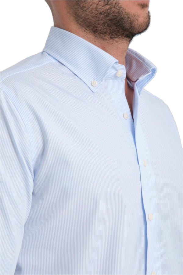 Camicia Uomo Cesare Essential Popelin Celeste Bianco No Stiro