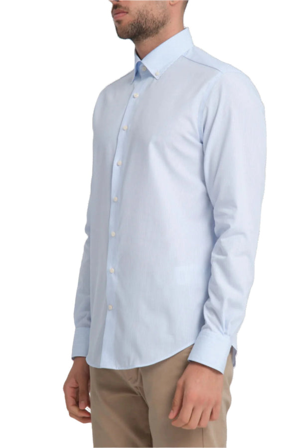 Camicia Uomo Cesare Essential Popelin Celeste Bianco No Stiro