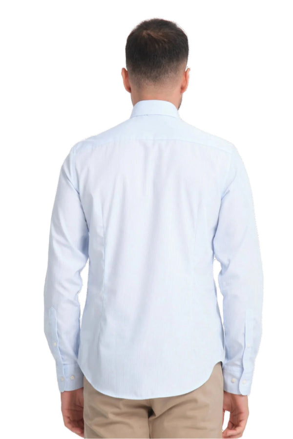 Camicia Uomo Cesare Essential Popelin Celeste Bianco No Stiro