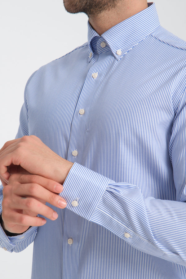 Camicia Uomo Cesare Essential Twill Blu Bianco No Stiro
