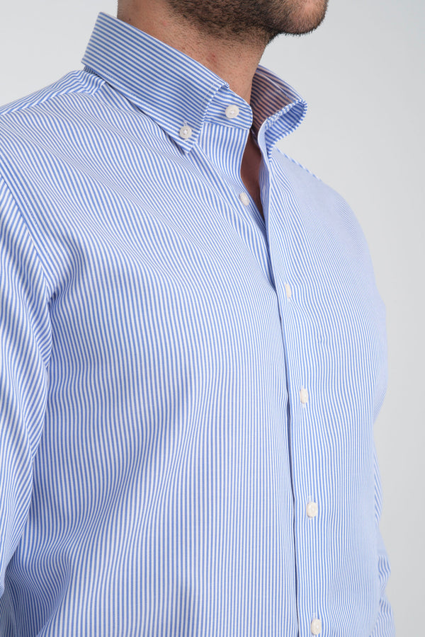 Camicia Uomo Cesare Essential Twill Blu Bianco No Stiro