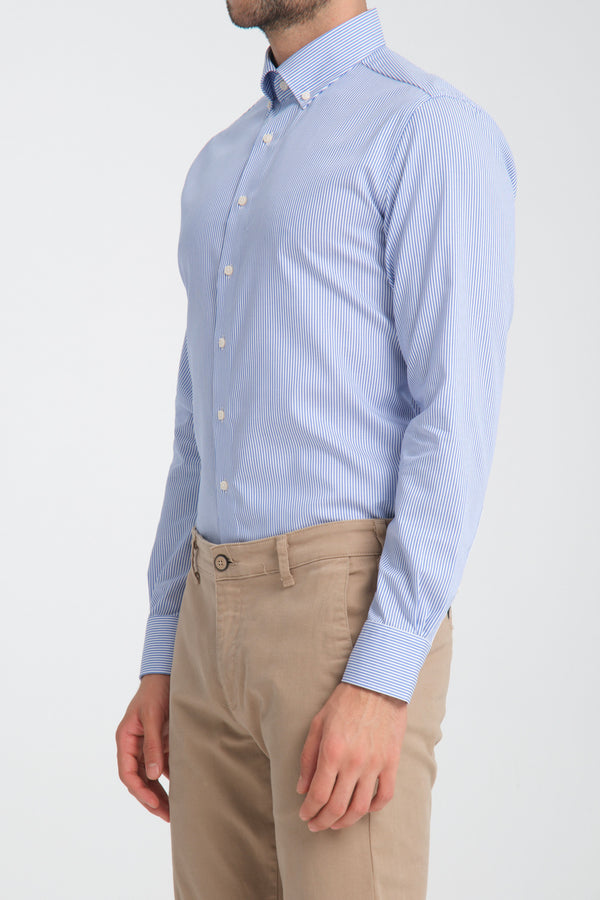 Camicia Uomo Cesare Essential Twill Blu Bianco No Stiro