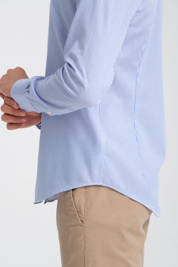 Camicia Uomo Cesare Essential Twill Blu Bianco No Stiro