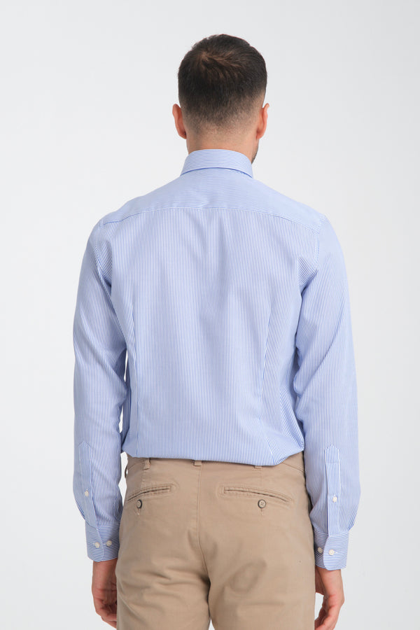 Camicia Uomo Cesare Essential Twill Blu Bianco No Stiro