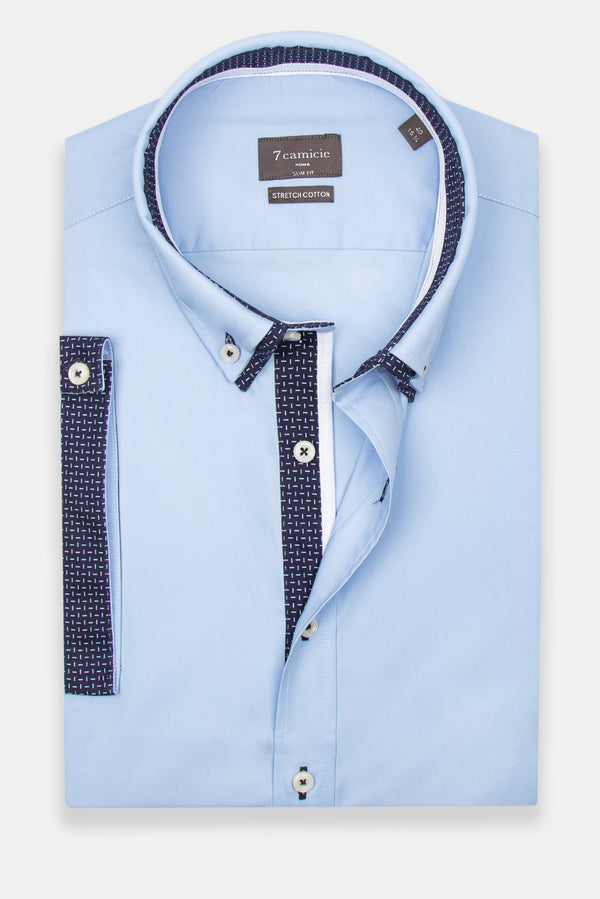 Iconic Poplin Stretch Man Shirt Short Sleeve Light Blue