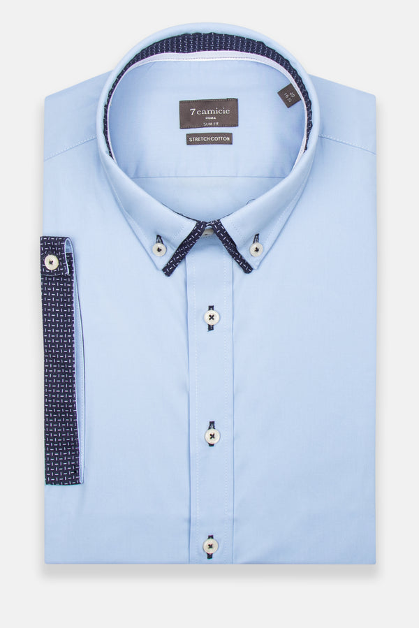 Iconic Poplin Stretch Man Shirt Short Sleeve Light Blue
