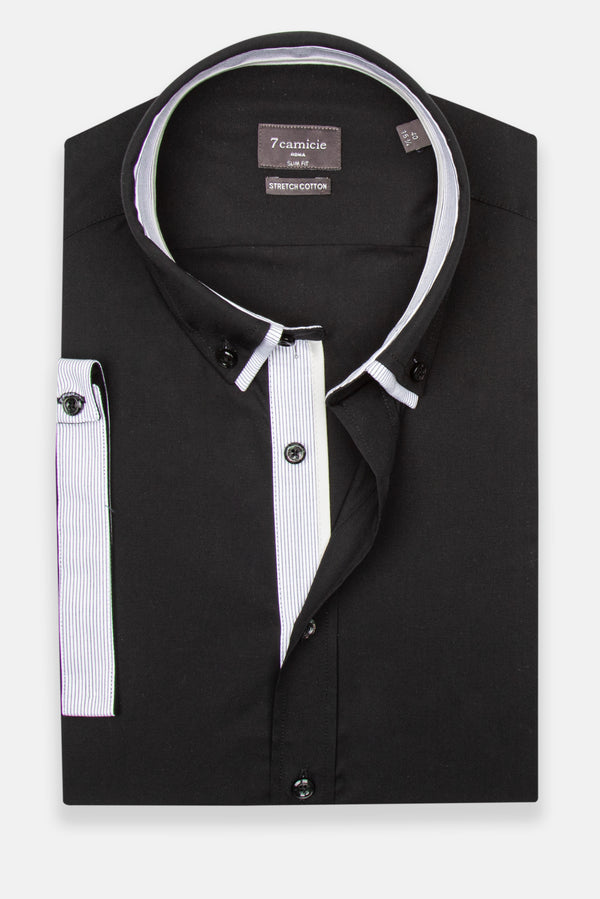 Iconic Poplin Stretch Man Shirt Short Sleeve Black