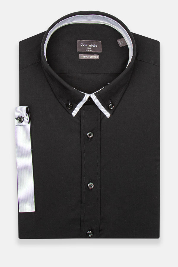 Iconic Poplin Stretch Man Shirt Short Sleeve Black