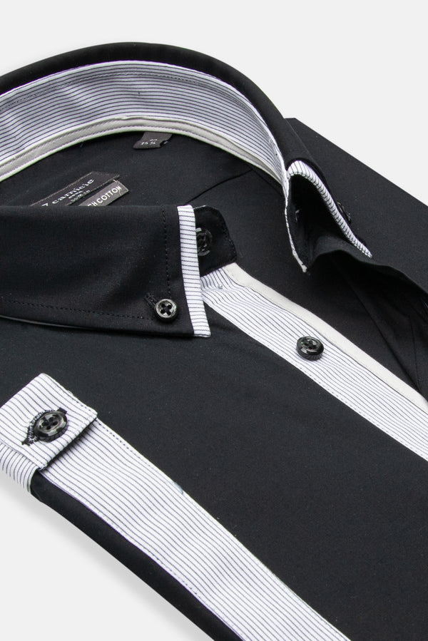 Iconic Poplin Stretch Man Shirt Short Sleeve Black