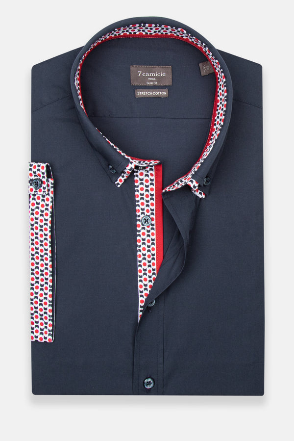Chemise Homme Manche Courte Iconic Popelin Stretch Bleu