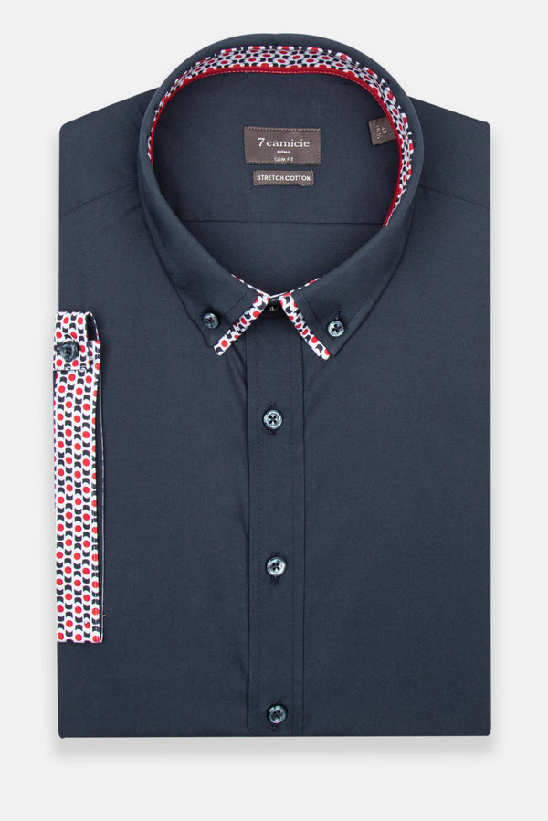 Chemise Homme Manche Courte Iconic Popelin Stretch Bleu