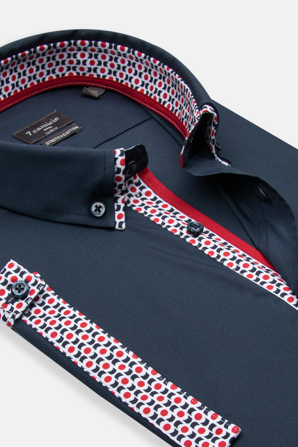 Chemise Homme Manche Courte Iconic Popelin Stretch Bleu