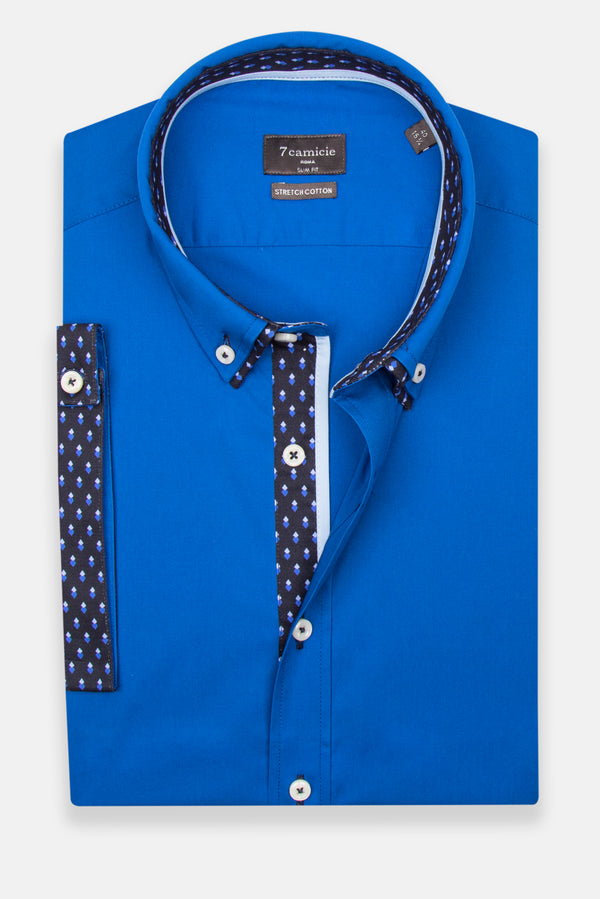 Camisa Hombre Manga corta Iconic Popelin Stretch Azul marino