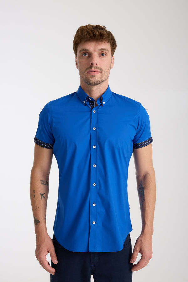 Camisa Hombre Manga corta Iconic Popelin Stretch Azul marino