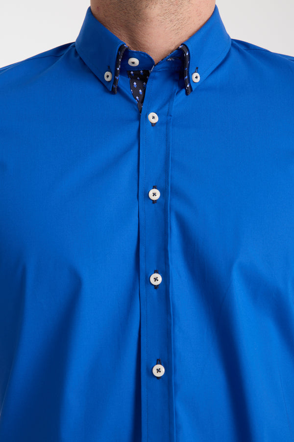 Camisa Hombre Manga corta Iconic Popelin Stretch Azul marino