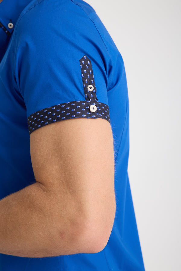 Camisa Hombre Manga corta Iconic Popelin Stretch Azul marino