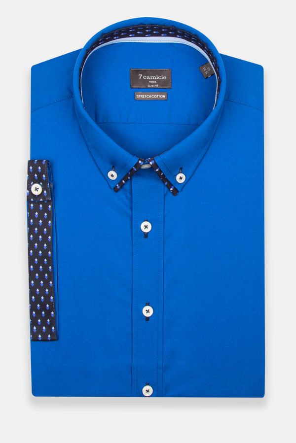 Camisa Hombre Manga corta Iconic Popelin Stretch Azul marino