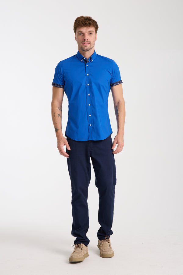 Camisa Hombre Manga corta Iconic Popelin Stretch Azul marino