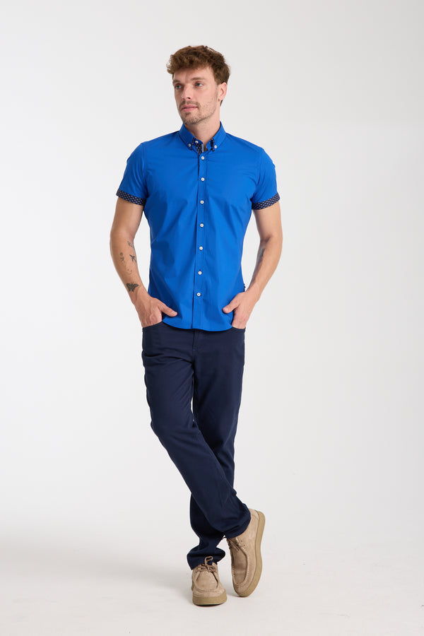 Camisa Hombre Manga corta Iconic Popelin Stretch Azul marino