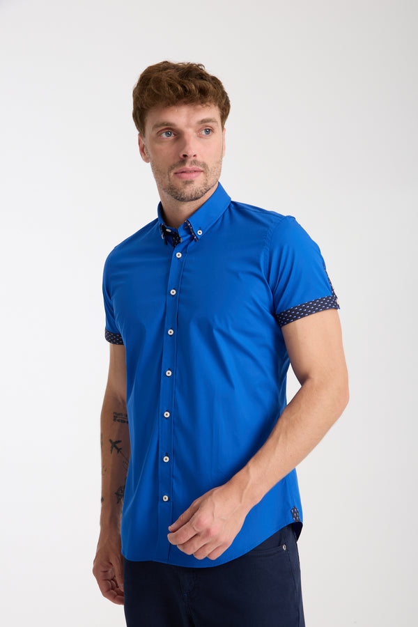 Camisa Hombre Manga corta Iconic Popelin Stretch Azul marino