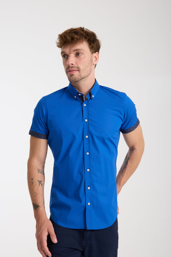 Camisa Hombre Manga corta Iconic Popelin Stretch Azul marino
