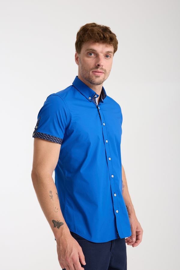 Camisa Hombre Manga corta Iconic Popelin Stretch Azul marino