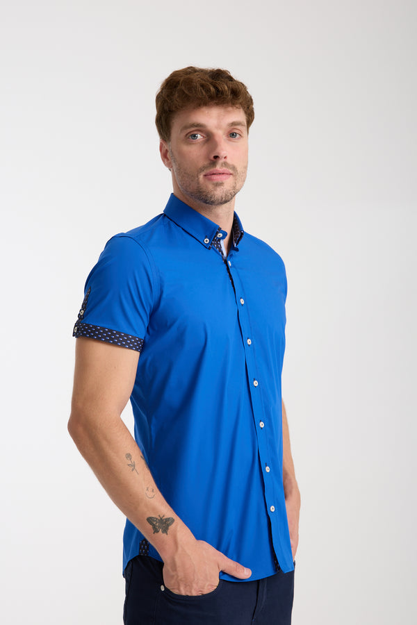 Camisa Hombre Manga corta Iconic Popelin Stretch Azul marino
