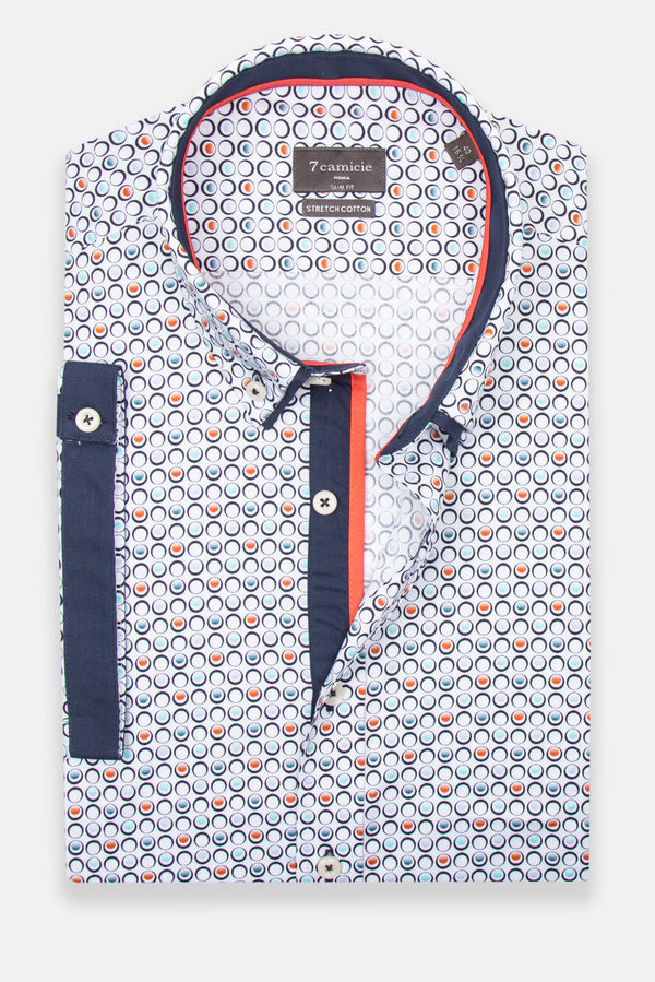 Chemise Homme Manche Courte Iconic Popelin Stretch Blanc Bleu