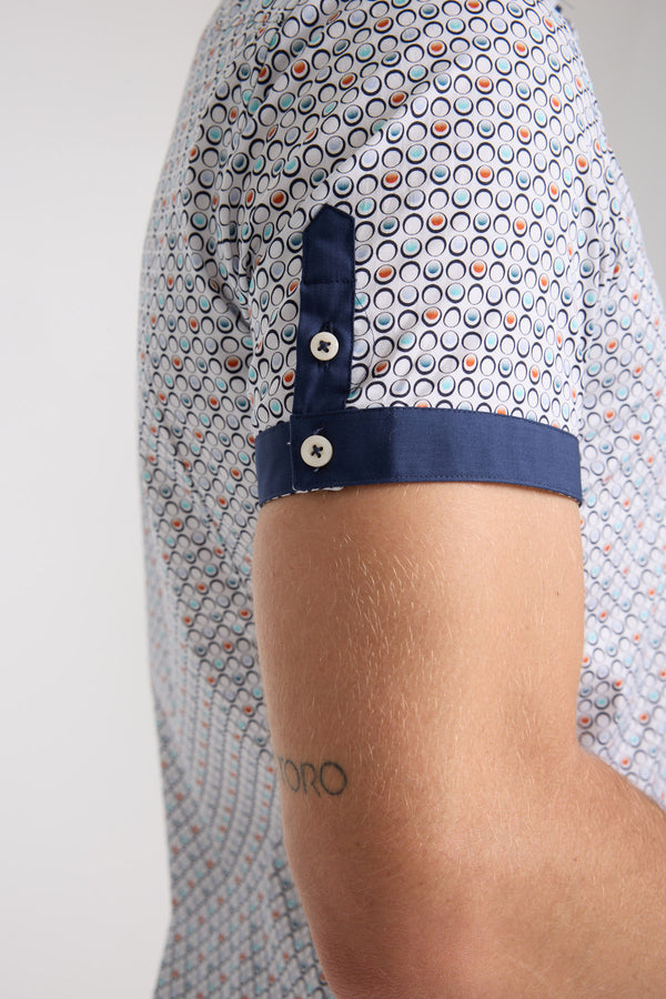 Chemise Homme Manche Courte Iconic Popelin Stretch Blanc Bleu