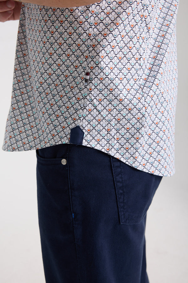 Chemise Homme Manche Courte Iconic Popelin Stretch Blanc Bleu