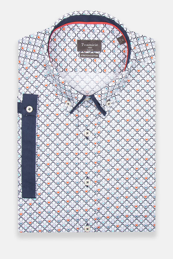 Chemise Homme Manche Courte Iconic Popelin Stretch Blanc Bleu