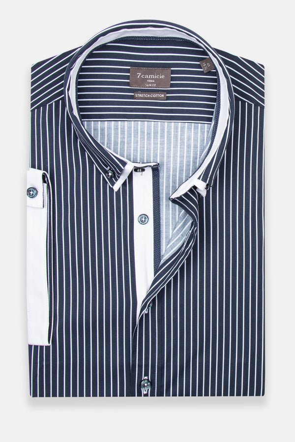 Iconic Herren Hemd Kurzarm Poplin Stretch Blau Weiss