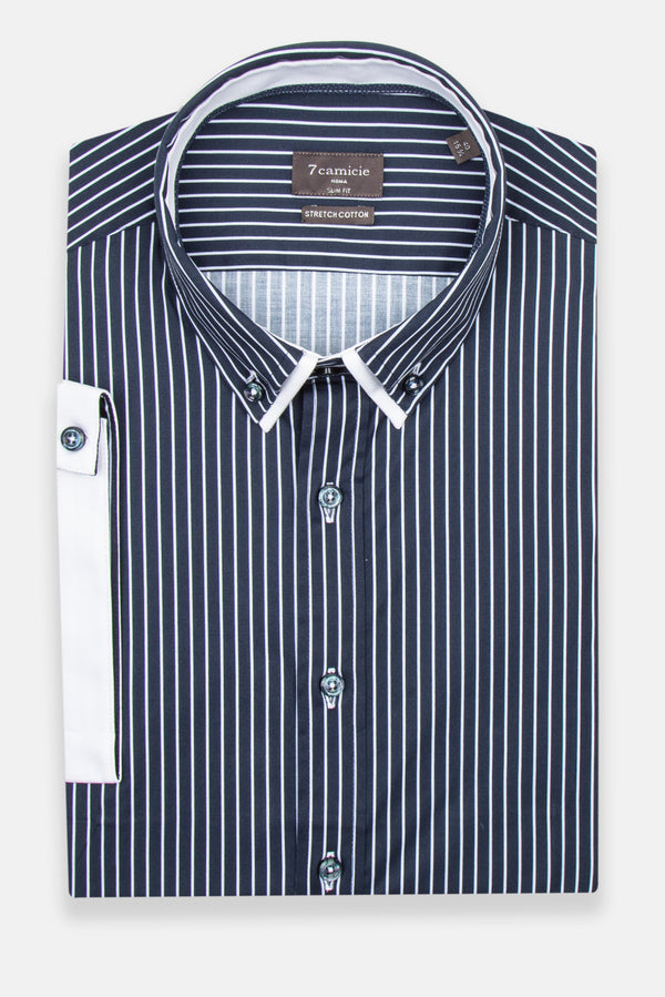 Iconic Herren Hemd Kurzarm Poplin Stretch Blau Weiss
