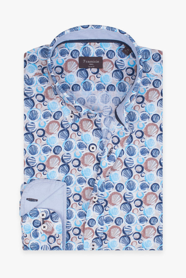 Chemise Homme Leonardo Sport Lin Beige Bleu