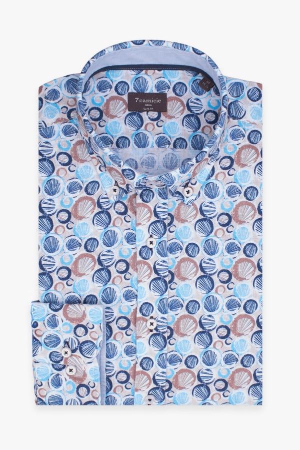 Chemise Homme Leonardo Sport Lin Beige Bleu