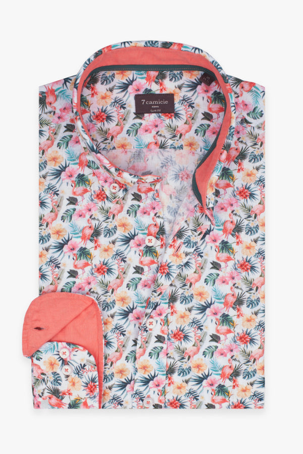 Leonardo Sport Linen Man Shirt White Pink